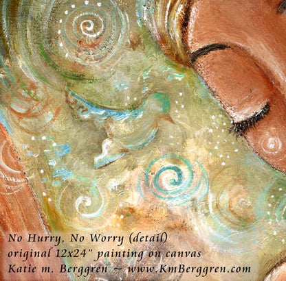 No Hurry, No Worry - Breastfeeding Mother In Green Art Prints