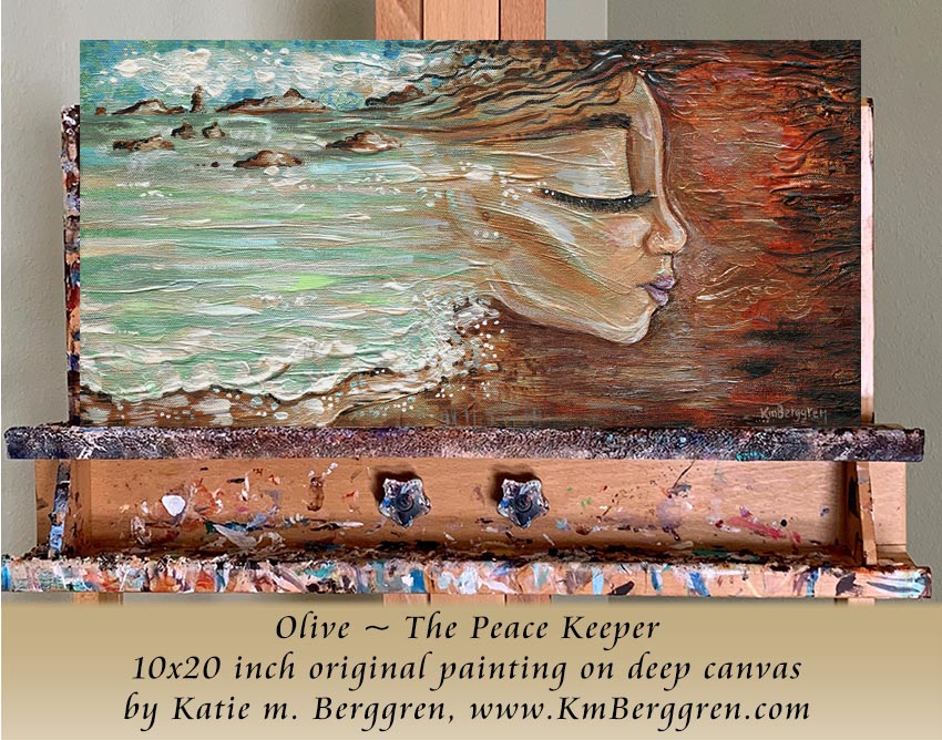 original painting with a woman's face and her hair turning into ocean waves and sand, one of a kind painting by Katie m. Berggren, inspirational art for women