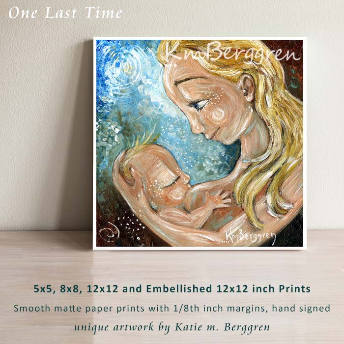 breastfeeding art print of blonde mom and blonde baby with blue background by KmBerggren