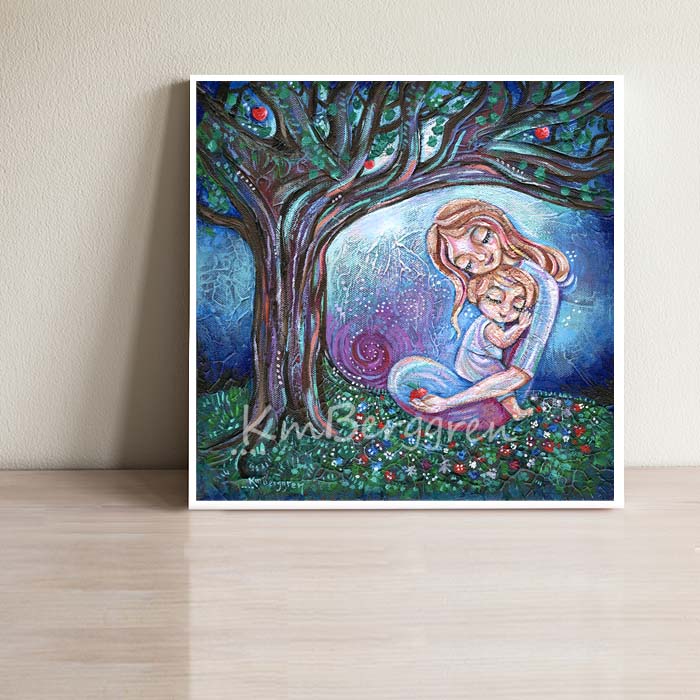 One Moment Held In Time - Mother & Child Beneath Colorful Tree Art Print