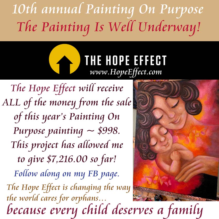 warm mother and daughter art, mom and daughter painting, butterfly painting, motherhood and butterfly painting, orange red magenta butterfly, brown haired mother and daughter, mexican mother and daughter art, art for charity, the hope effect, joshua becker charity, artwork to benefit families