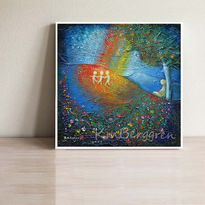 Reverie & Longing - Mom, 3 Kids Rainbow Art Print
