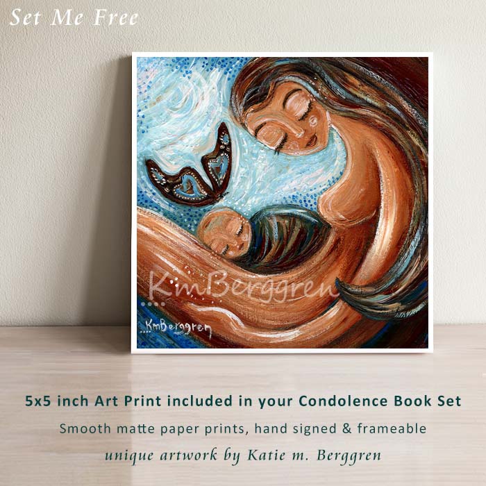 angel baby art, mom and baby being visited by angel butterfly baby, condolence gift for loss mom