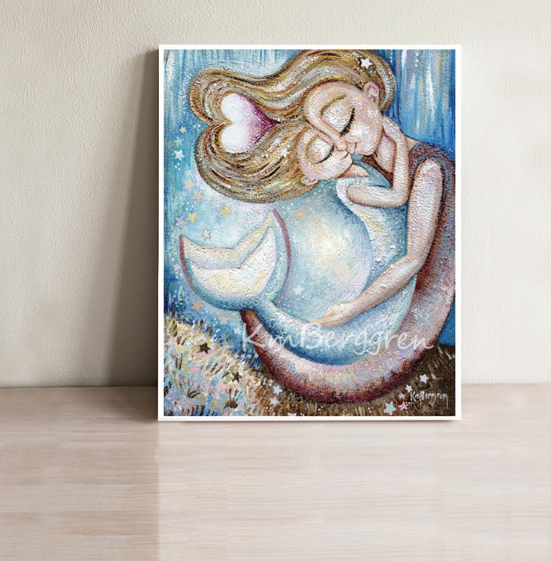 Dancing Mother & Daughter blonde Mermaids Artwork - KmBerggren