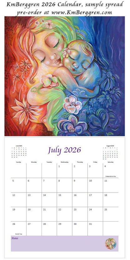 art calendar 2026, km berggren art calendar, mother child calendar, calendar for moms, planner for moms, keepsake calendar, collectible calendar, mom and baby art, calendar for families, calendar for mothers, new baby calendar, new baby gift, new mom gift, push gift artwork, family of 5 painting, mother and two kids, 2 kids artwork, mom and babies painting, paintings of women, art for women