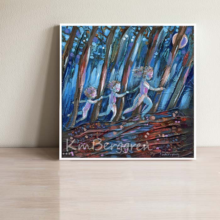 So Called Problems - Mom & 2 Kids Running Through Forest Art Print