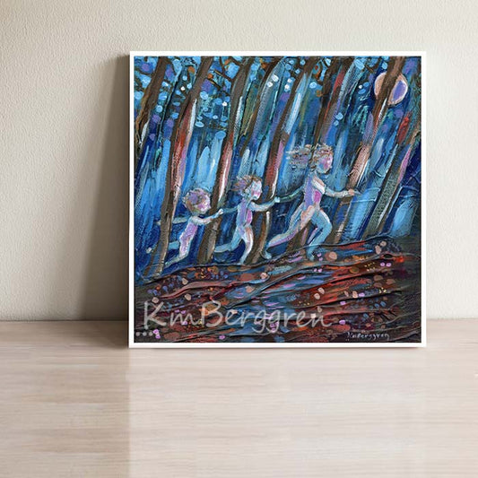 So Called Problems - Mom & 2 Kids Running Through Forest Art Print