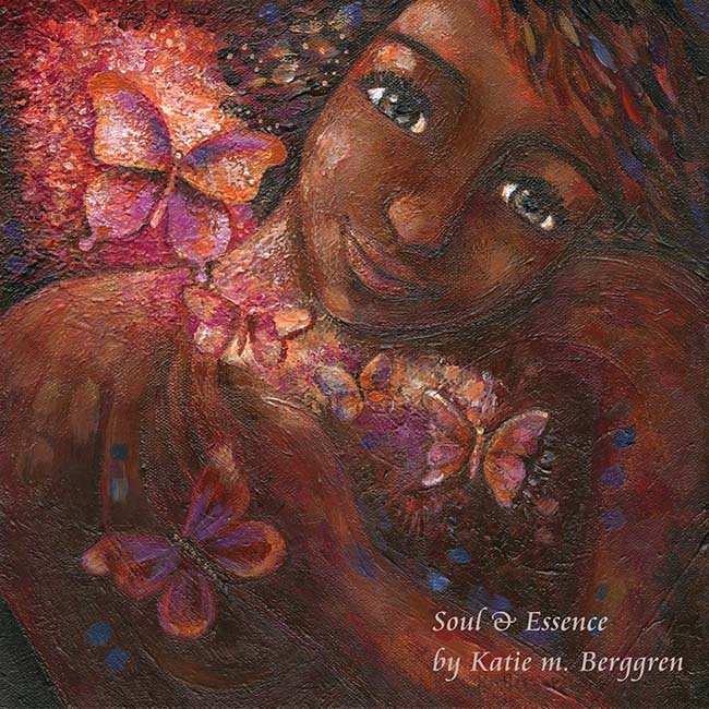 art inspired by stoicism, art inspired by Seneca, african American woman painting, woman of color art, black woman painting, butterflies painting, woman and butterflies, black woman with butterflies art, black skin butterflies, warm art, woman with eye contact art, woman looking at the viewer painting
