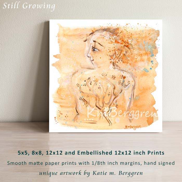 profile orange woman art, confident lone woman, single woman gift, tree growing on woman skin, tree tattoo, woman's back art, water paint print of woman, nude woman art, warm art of women