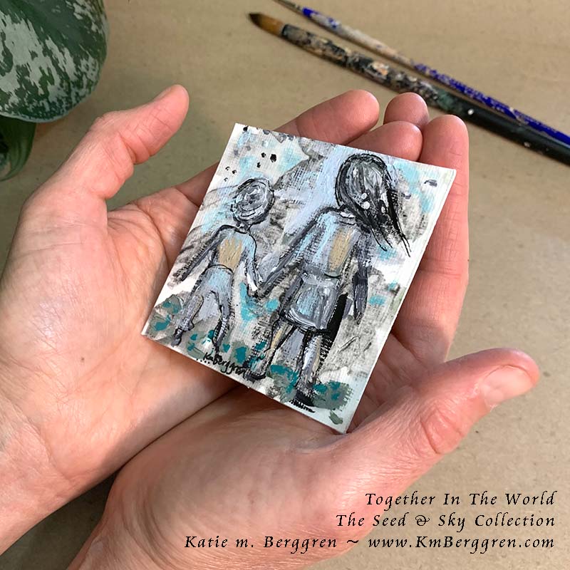 ►SOLD◄ Together In The World - Original Miniature Fine Art Painting on Paper