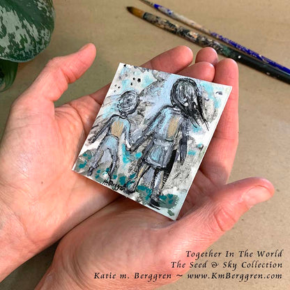 ►SOLD◄ Together In The World - Original Miniature Fine Art Painting on Paper