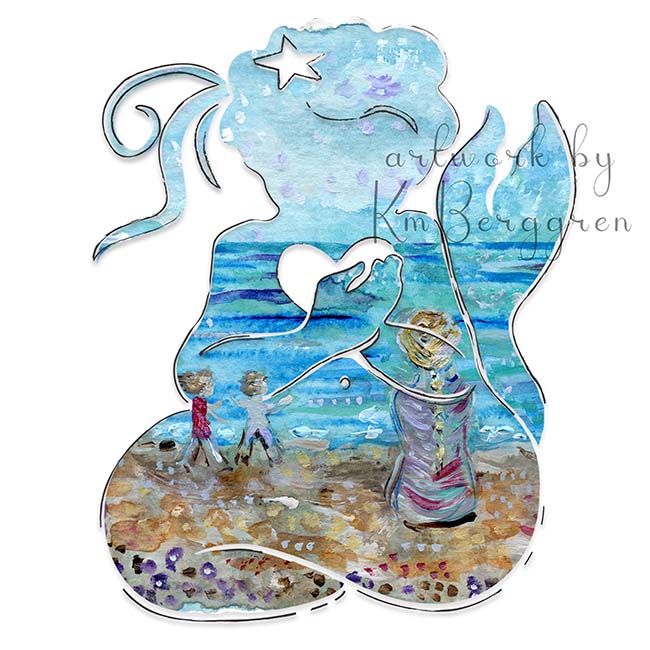 silhouette-mermaid-peace-art-ocean-wall-decor-mother-two-children-peaceful-seaside-graphic-art-kmberggren-beach-view-beach-house-decor