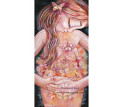 nude woman with butterflies painting, self-love artwork, orange pink white butterflies art, painting of woman alone, serenity artwork, peaceful warm painting,