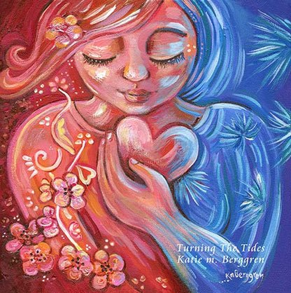 Motivational Woman with her Emotions Original Art with flowers, Vibrant blue and red artwork by Katie m. Berggren