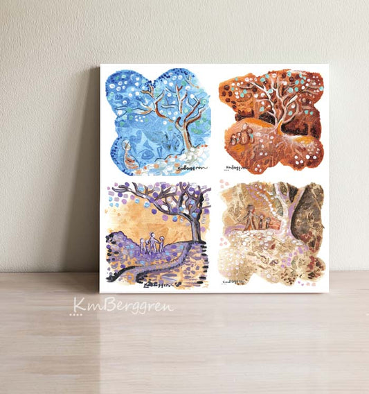 bright vivid paintings for women, inspirational art for girls, collage of colorful mini paintings, frameable miniature art print, brilliant wall decor to inspire women