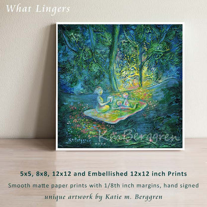 What Lingers - Mom, 2 Kids Magic Picnic Art Print