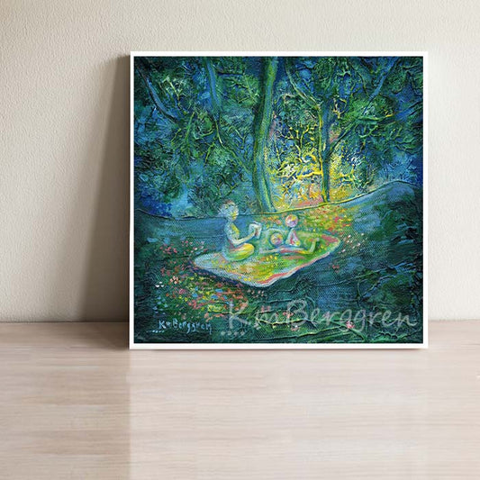 What Lingers - Mom, 2 Kids Magic Picnic Art Print