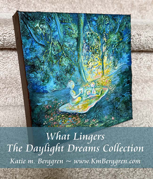 woman and 2 children in a colorful forest, magical picnic, reading to children in the woods, mother and child imaginative artwork, color positive artwork, full-figured mom, textured painting of trees and family by kmberggren, kimberggren, katie m berggren