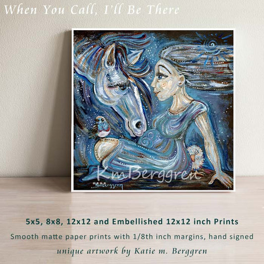 purple expectant mother with horse and bird art print by KmBerggren