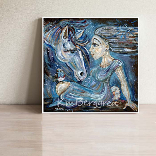 purple expectant mother with horse and bird art print by KmBerggren