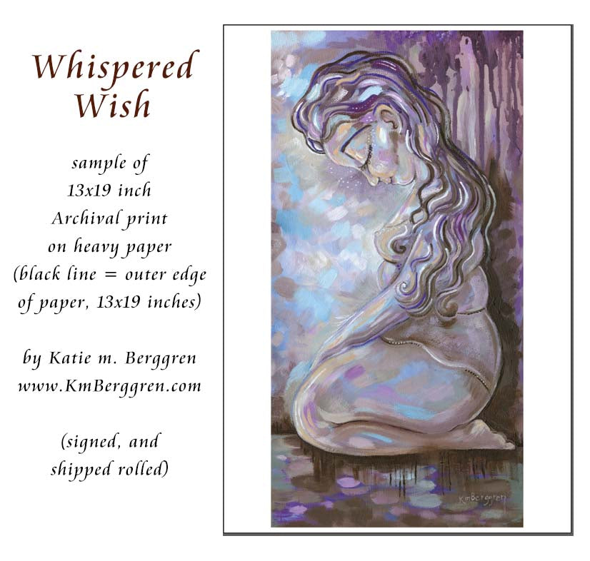 Art Print of a full-figured Woman kneeling in a purple background. Hopeful painting of solitude and strength. Inspirational artwork for women, motivational paintings, intimate female art by a woman painter. Wall decor for women. KmBerggren, Kimberggren, katie berggren art, intimate female artwork