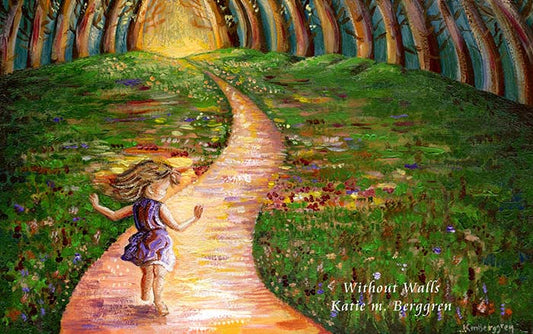 Child Running On Path, Free Child Flowery Forest Art Print