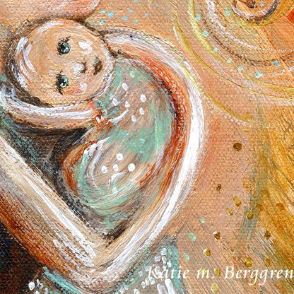 mama carrying smiling baby art