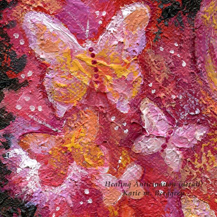 expectant mother painting with butterflies, pregnancy with butterflies, pregnant woman and butterfly art, butterflies painting, warm art, mother and child artwork, original painting of woman on canvas, warm orange pink magenta painting