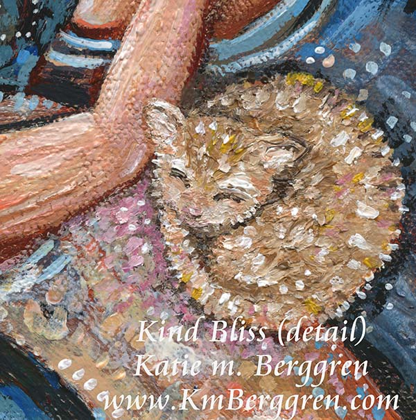 blonde mother and daughter artwork painting of mom and little girl sleeping with cat, co-sleeping artwork, mommy and little girl napping art print, frameable artwork, kmberggren