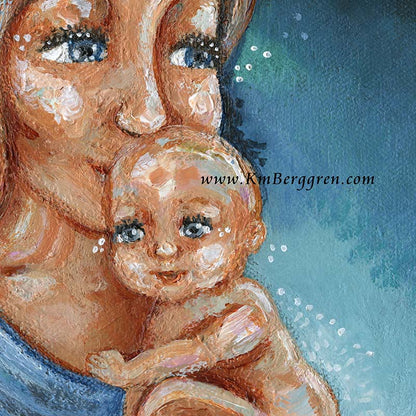 woman with butterfly belly and new baby, expectant women, plus size woman with new baby, child loss, infant loss, still birth, butterfly in mom's belly, butterfly womb, new baby and butterfly, full-figure mom, full figure woman, kmberggren art, motherhood art, kimberggren painting, paintings of mom and new baby, gift for new mom