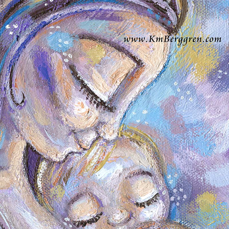 purple painting of mom and two kids, purple wall decor motherhood, mom and babies in purple, babywearing art in purple, purple baby wear art, wrapping baby in violet, lavender artwork, mother and twins art, paint print of mom and twin babies, kmberggren, km berggren, mom baby wall decor, art for baby  nursery, art for twin nursery