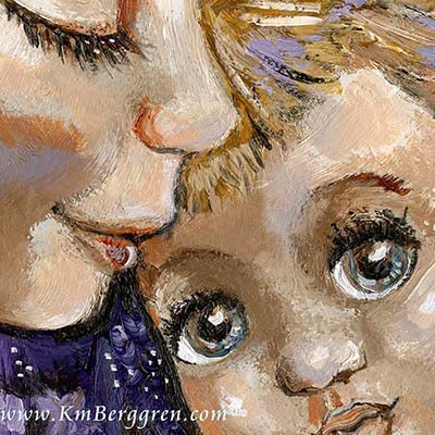 Original Painting of Mother Holding Blue-Eyed Baby - KmBerggren blonde mother blue eyed baby original painting, mother and daughter artwork, mother and son original painting, original painting of woman and child