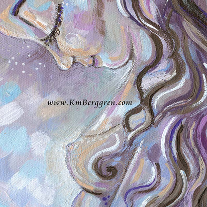 Art Print of a full-figured Woman kneeling in a purple background. Hopeful painting of solitude and strength. Inspirational artwork for women, motivational paintings, intimate female art by a woman painter. Wall decor for women. KmBerggren, Kimberggren, katie berggren art, intimate female artwork