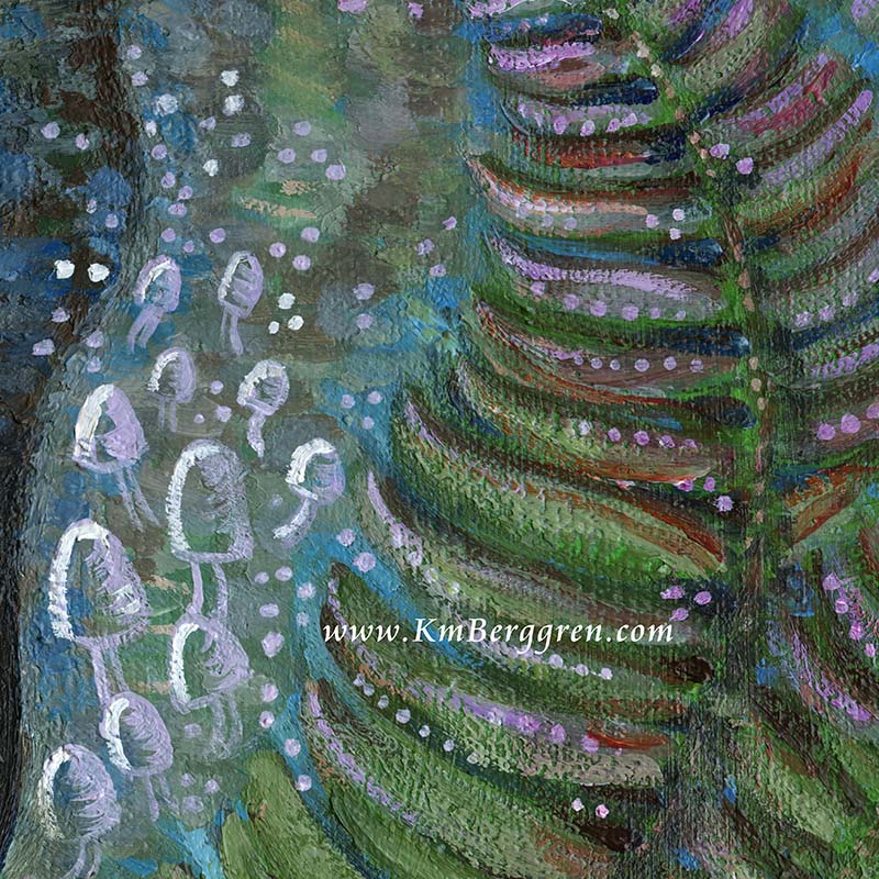 pacific northwest decor, pnw artwork, fern painting, mushroom painting, painting of the forest, mother and child in the forest artwork, family forest artwork, nature art, kmberggren, km berggren, katie berggren art