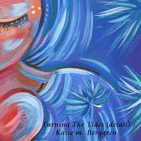 Motivational Woman with her Emotions Original Art with flowers, Vibrant blue and red artwork by Katie m. Berggren