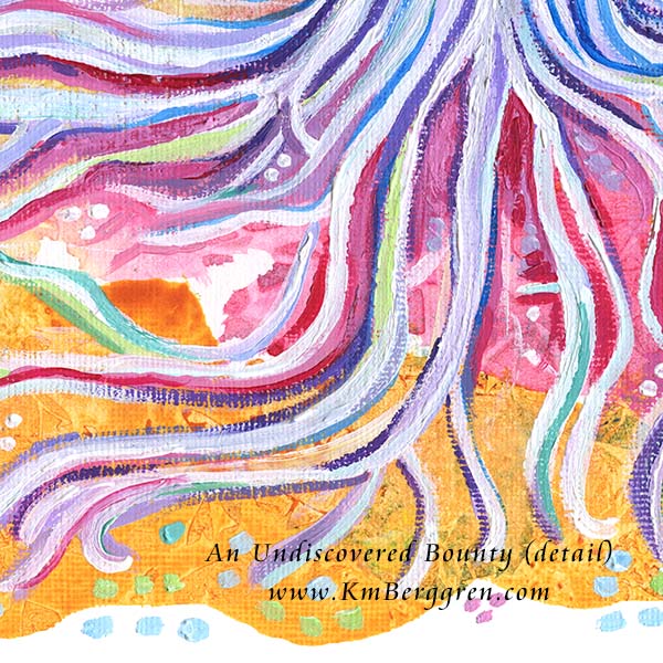 woman reading beneath beautiful colorful tree with birds and visual texture, warms and cools, organic patterns, kmberggren painting, paintings of trees and nature