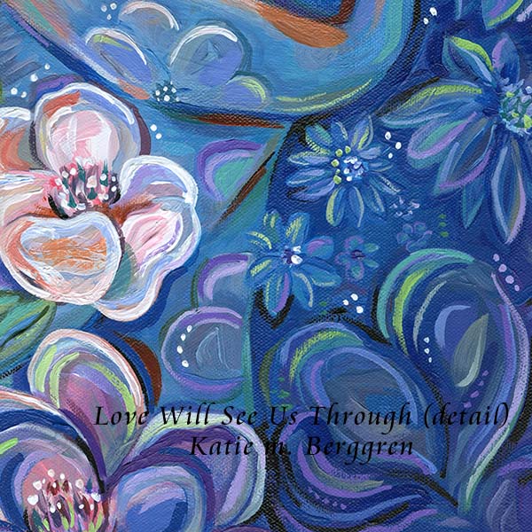 Gorgeous Mommy Holding a Naked Baby Original Art with flowers, Vibrant Rainbow Painting by Katie m. Berggren, rainbow flowers and leaves, sun and water vibrant painting