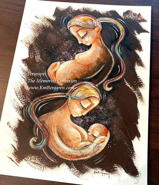 original art on paper, painting on paper, paintings of woman, pregnant woman, expectant mother art, nursing baby art, breastfeeding art, lactating mother art, original paintings on paper by Katie m. Berggren