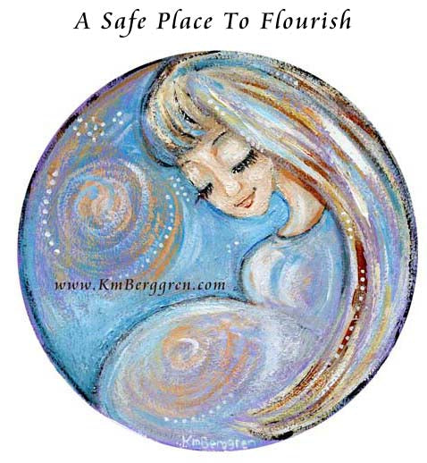 pregnancy print for mom, new baby gift box, small affordable art for moms, pregnancy gift box, blond pregnant mother, long blonde hair woman with belly, round art, circle painting
