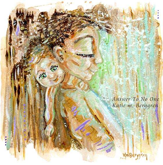 curly brown hair mom with curly blonde child with green eyes, wild child artwork, confident mother, whimsical painting of mother and child