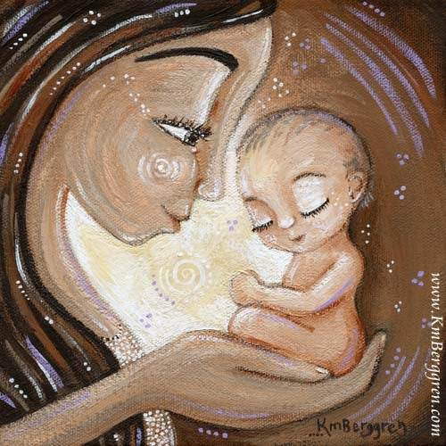 mother holding baby in her hand art print, bi-racial baby art, new baby gift for mom, mother and tiny baby, new mother gift, olive skinned mother and infant
