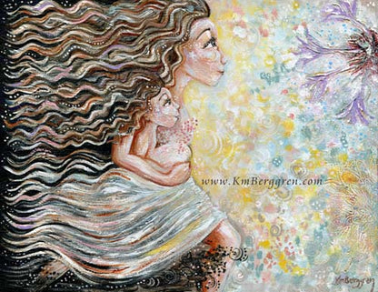 Be Free With Me - Running Mother with Child Art Print