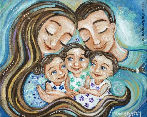 Bundled In Joy - Family of 5, 3 Daughters Art Print