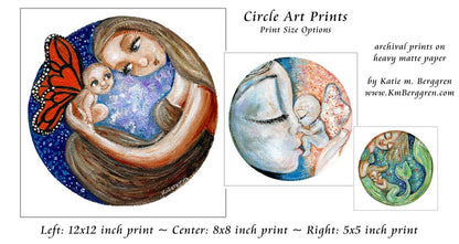 round paintings, paintings of family on round paper, round art, circle circular artwork, mom and baby paintings prints, kmberggren art circle
