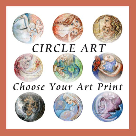 round paintings, paintings of family on round paper, round art, circle circular artwork, mom and baby paintings prints, kmberggren art circle