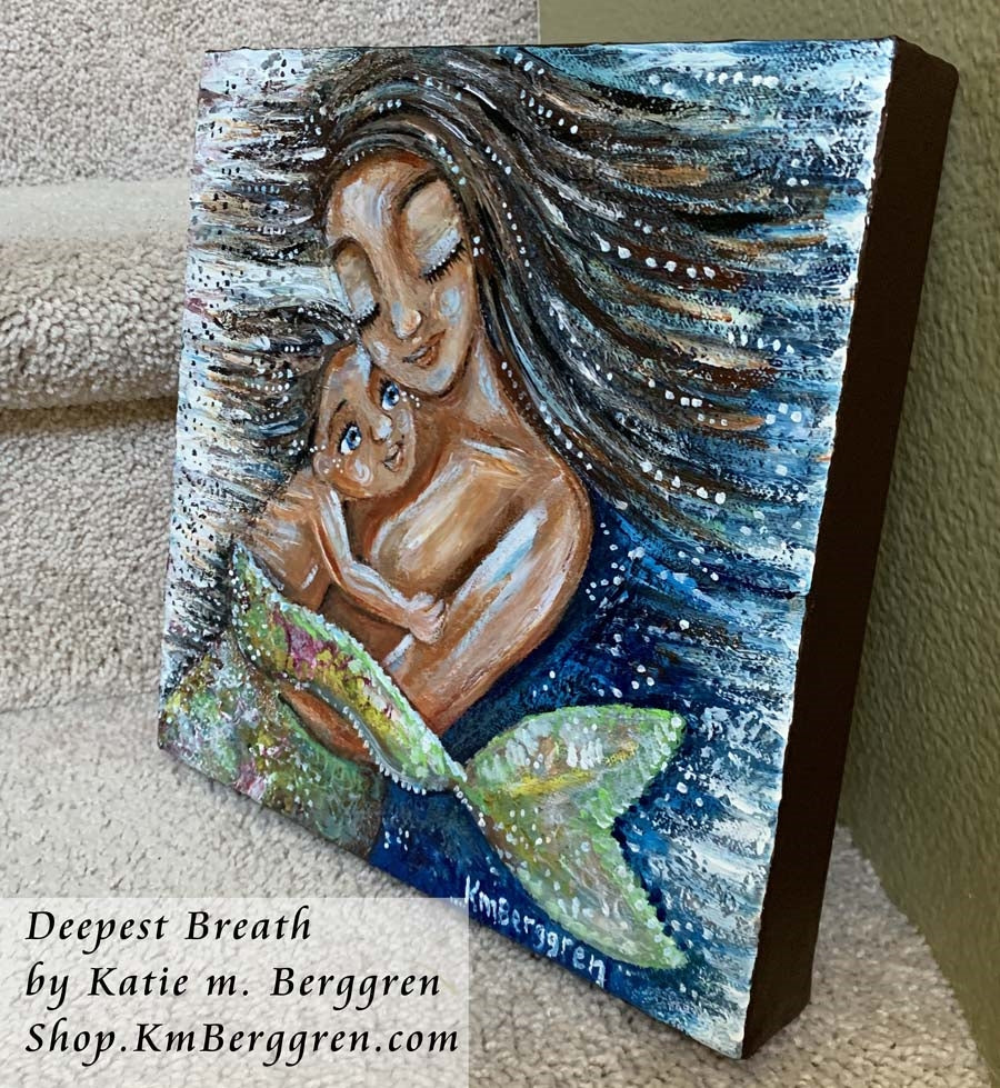 original mermaid motherhood painting by KmBerggren