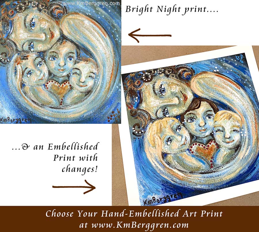 choose an embellished print to customize eye colors and hair color and length, mother and child art by kmberggren