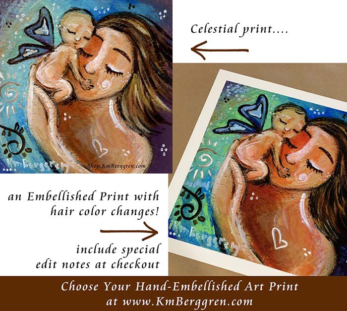 personalized art print, customize colors on art print, custom hair and eye colors, mother sleeping with two children art print - embellish for hair and eye color changes