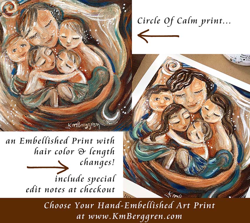 choose an embellished print to customize eye colors and hair color and length, mother and child art by kmberggren