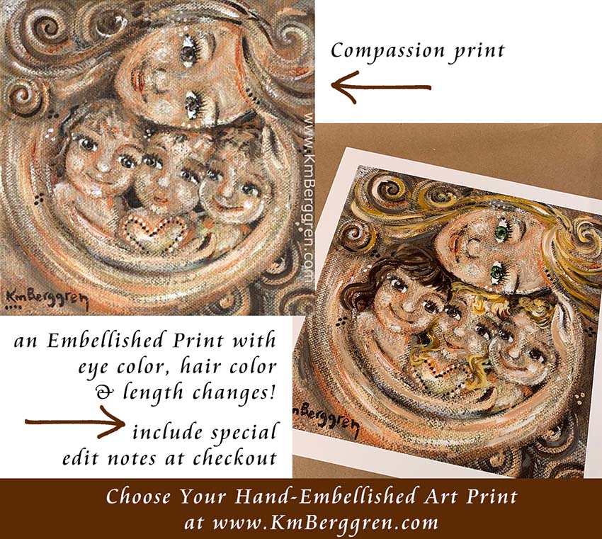 choose an embellished print to customize eye colors and hair color and length, mother and child art by kmberggren